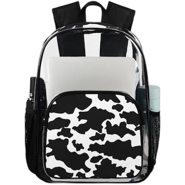 Pardick Clear Backpack Cow Print Clear Bag Heavy Duty PVC Large Bookbags Transparent Backpack Bags For School Work Security Backpack For WomenMenGirlsBoys