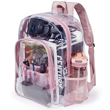 Jusdot Clear Backpack Transparent Backpack Heavy Duty PVC See Through Backpacks Clear Bag for School Workplace Rose Gold