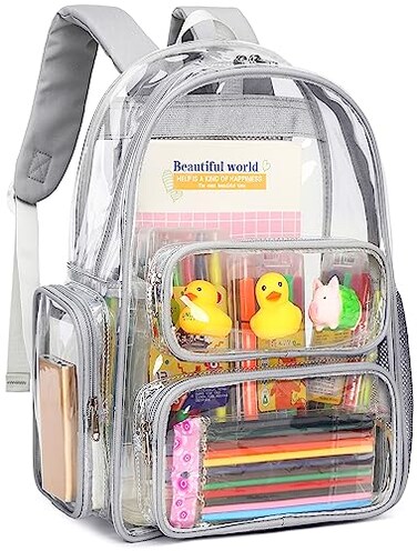 CAMTOP Clear Backpack Heavy Duty Transparent Bag See Through BookBag for Student School Work Festival Sport Travel Grey