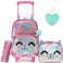 Meetbelify Cute Cat Rolling Backpack for Girls Pink 17X118X67 with Laptop Sleeve Lunch Box Pencil Case and Pendant