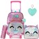 Meetbelify Cute Cat Rolling Backpack for Girls Pink 17X118X67 with Laptop Sleeve Lunch Box Pencil Case and Pendant