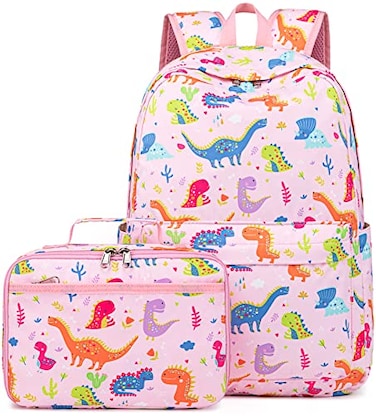 CAMTOP Kids Backpack for Girls School Bookbag with Lunch Box Set for Preschool Kindergarten Elementary ColorfulDinosaur