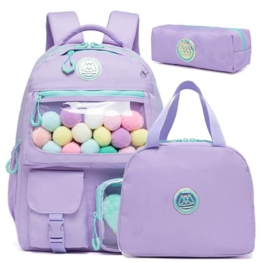 ZBAOGTW Cute Backpack for Girls Aesthetic Clear School Backpack with Lunch Box Casual Backpack for Elementary School Teens Back to School Supplies