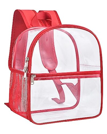 Paxiland Clear Backpack Stadium Approved 12126 with Reinforced and Wider Shoulder Straps Small Clear Bag for Schools Concerts Work Festivals and Sporting Events Red