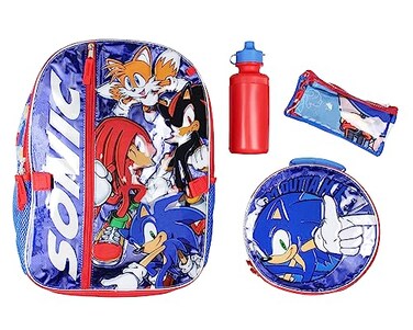 AI ACCESSORY INNOVATIONS Sonic The Hedgehog Backpack 16 Fast Molded Lunch Box Cinch Bag 5PC Set