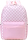 UREYMX Checkered Backpack Kids School Backpack Large Capacity Waterproof Lightweight Pink