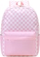 UREYMX Checkered Backpack Kids School Backpack Large Capacity Waterproof Lightweight Pink