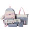TABANA 5Pcs Kawaii Anime Canvas School Backpack Combo Set with Pins Cute Bear Pendant Aesthetic Daypack Laptop School Essential Kit Blue