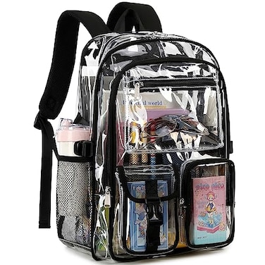 abshoo Large Clear Backpack For Girls Women School Bookbag Heavy Duty Transparent Backpack Black