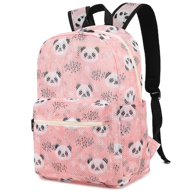 Kouxunt Panda Mesh Backpack for Girls Women See Through Casual School College Student Bookbag