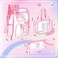 Silkfly 3 Pcs Clear Backpack for Girls Clear Heavy Duty Bookbag with Lunch Bag Pencil Case See Through Stadium ApprovedPale PinkHeart