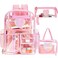 Silkfly 3 Pcs Clear Backpack for Girls Clear Heavy Duty Bookbag with Lunch Bag Pencil Case See Through Stadium ApprovedPale PinkHeart