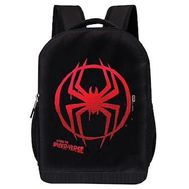 Marvel Comics Spiderman Backpack Into The SpiderVerse Black Knapsack 16 inch Mesh Padded Bag Spider Logo