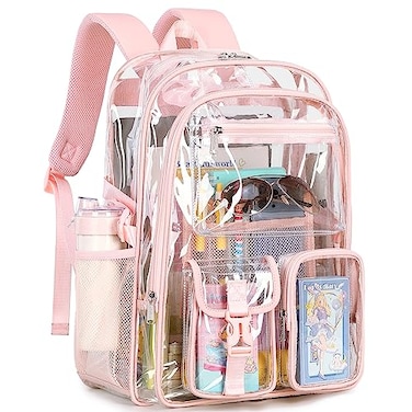 abshoo Large Clear Backpack For Girls Women School Bookbag Heavy Duty Transparent Backpack Pink