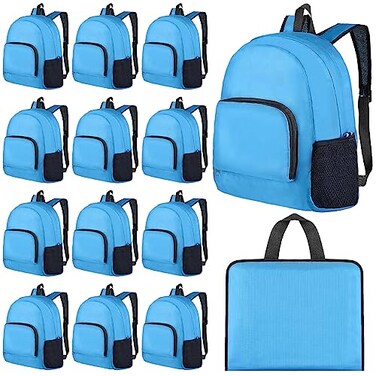 Reginary 24 Pcs Backpack 17 Backpacks Foldable Lightweight Bookbags Student Outdoor Travel School Book Bag with Storage Bag Blue