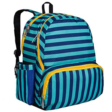 Wildkin Kids 17 Inch Backpack for Boys Girls Elementary School Backpack with Padded Straps Multiple Pockets Lightweight Bookbag for School Travel Ages 815 Blue Stripes