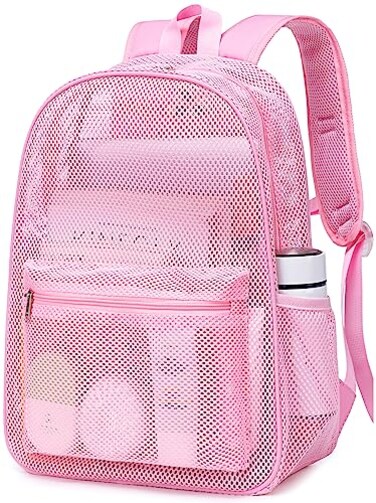 LEDAOU Mesh Backpack for Kids Girls SemiTransparent Mesh School Backpack Bookbag Lightweight Casual Daypacks for Beach GymPink