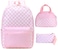 UREYMX 3Pcs Checkered Backpack Sets with Lunch Box and Pencil Case School Backpack Boys Girls Backpacks for Kids Large Capacity Waterproof Lightweight Backpack Pink