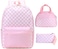 UREYMX 3Pcs Checkered Backpack Sets with Lunch Box and Pencil Case School Backpack Boys Girls Backpacks for Kids Large Capacity Waterproof Lightweight Backpack Pink