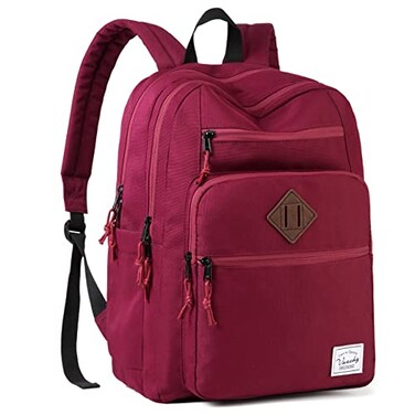 VASCHY School Backpack for Women Unisex Large Bookbag Schoolbag Casual Daypack for High SchoolCollegeTeensTravelWork Red
