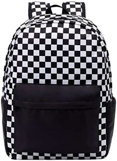 UREYMX Checkered Backpack School Backpack Boys Girls Backpacks for Kids Large Capacity Waterproof Lightweight Backpack Black