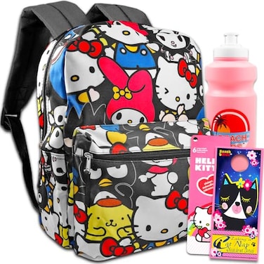 Hello Kitty Backpack for Girld Bundle with 16 Sanrio Bookbag Water Bottle Stickers More Hello Kitty School Bag for Girls Kids