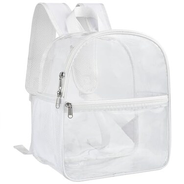 Paxiland Clear Backpack Stadium Approved 12126 with Reinforced and Wider Shoulder Straps Small Clear Bag for Schools Concerts Work Festivals and Sporting Events White