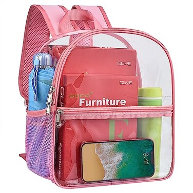 Paxiland Clear Backpack Stadium Approved 12126 with Reinforced and Wider Shoulder Straps Small Clear Bag for Schools Concerts Work Festivals and Sporting Events Pink