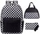 UREYMX 3Pcs Checkered Backpack Sets with Lunch Box and Pencil Case School Backpack Boys Girls Backpacks for Kids Large Capacity Waterproof Lightweight Backpack Black