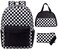 UREYMX 3Pcs Checkered Backpack Sets with Lunch Box and Pencil Case School Backpack Boys Girls Backpacks for Kids Large Capacity Waterproof Lightweight Backpack Black