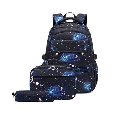 Mildame Galaxy Backpack for Boys with Lunch Box Set 3Pcs Boys Bookbag for Elementary 3 in 1 Teens Space Printed School Bag