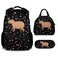 PAKKITOP Animals Backpack with Lunch Box and Pencil Case Set 3 in 1 Matching Kids Girls Boys Black Backpacks Combo Cute School Bookbag and Pencil Case Bundle