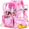 ZLYERT 17 Sequin Clear Backpack for Girls 3Pcs Sparkle Flip Design Stadium Approved Set GymConcert Transparent Bookbag Pink