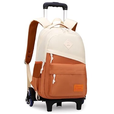 Mfikaryi Rolling Backpack Kids Backpack with Wheels Roller Backpack for Boys Girls 6 Wheels Orange
