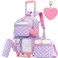 Meetbelify Girls Rolling Backpack with Wheels Cute Kawaii Carry On Backpack for Elementary Students Purple