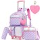 Meetbelify Girls Rolling Backpack with Wheels Cute Kawaii Carry On Backpack for Elementary Students Purple