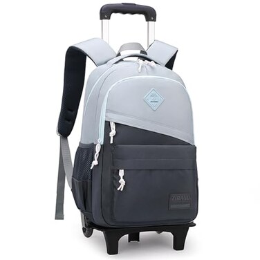 Mfikaryi Rolling Backpack Wheeled Backpack for Boys Kids 20L Capacity Grey Adjustable Water Resistant