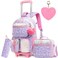Meetbelify Girls Rolling Backpack with Wheels Cute Kawaii Carry On Backpack for Elementary Students Purple with Lunch Box