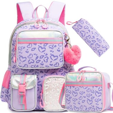 Meetbelify Aesthetic Backpack with Lunch Box for Elementary Students Cute School Bag for Girls 810 Purple
