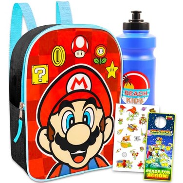 Super Mario Mini Backpack for Boys Bundle with 11 Mario Mini Backpack Plus Water Bottle Stickers and More Super Mario Backpack for Toddlers