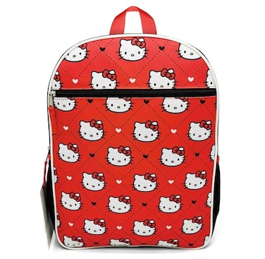 Hello Kitty Backpack for Girls 16 Inch Large School Backpack with Front Pocket Water Bottle Holders Adjustable Straps Cute Red Bookbag for Kids Back to School