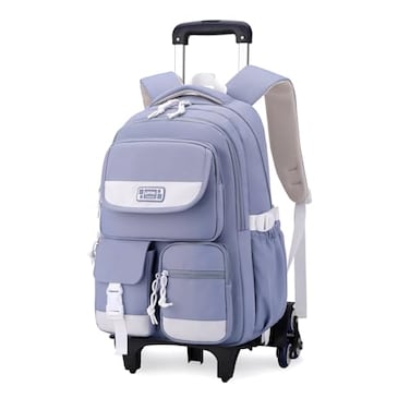 LANSHIYA Solid Color Rolling Backpack for Girls Boys Cute Elementary school bag with wheelsBlue Trolley Bags for Travel