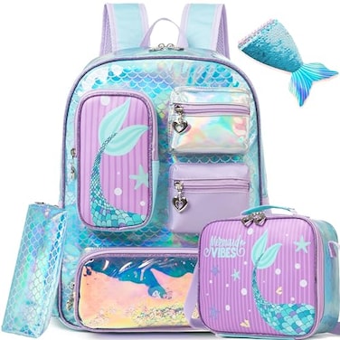 Meetbelify Mermaid Backpack for Girls Backpack with Lunch Box Pencil Case for Elementary Student Kids School Bag for Girls Ages 68 Years Old