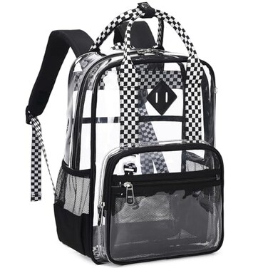 MOONBABY Clear Backpack for School Kids Clear Bookbag Heavy Duty PVC Transparent Backpack for Boys Girls Stadium Approved See Through Back Pack for Kindergarten Primary School Checkered