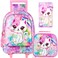KLFVB Rolling Backpack for Girls Kids Sequins Roller School Bag with Lunch Bag Sequins Wheeled Bookbag for Children Pink Cat
