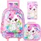 KLFVB Rolling Backpack for Girls Kids Sequins Roller School Bag with Lunch Bag Sequins Wheeled Bookbag for Children Pink Cat