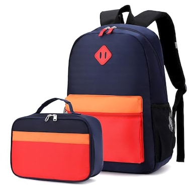 BEFUNIRISE Backpack Set for Girls Boy Kids Backpack with Lunch Box for Elementary Primary Kindergarten School Bag Navy Red Set Large