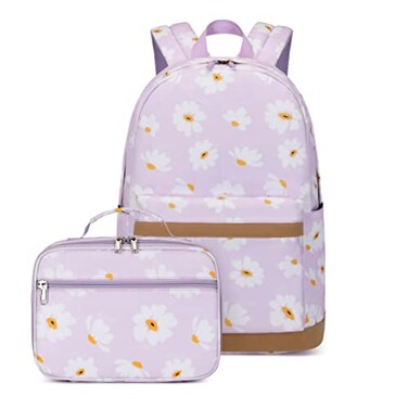 EKUIZAI 2Pcs Daisy Prints Backpack Sets for Girl Bookbag Primary Schoolbag Elementary Students Daypack with Lunch Bag