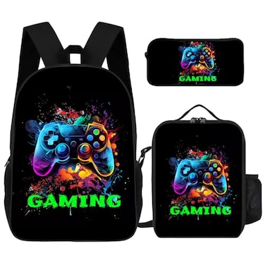 NELAGTR 3Pcs Backpack School Bag Set For Boys And Girls Travel Study Backpack And Lunch Box And Pencil Bag Game Backpack