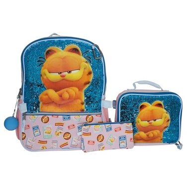 AI ACCESSORY INNOVATIONS Garfield 5 Piece Backpack Set Cat Bookbag Flip Sequins 16 School Bag Blue Pink
